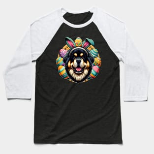 Tibetan Mastiff Celebrates Easter with Bunny Ears Baseball T-Shirt